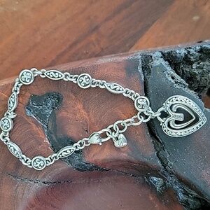 Brighton Double Open/Dangle Heart Charm Bracelet, Lobster Clasp, Adj, Retired